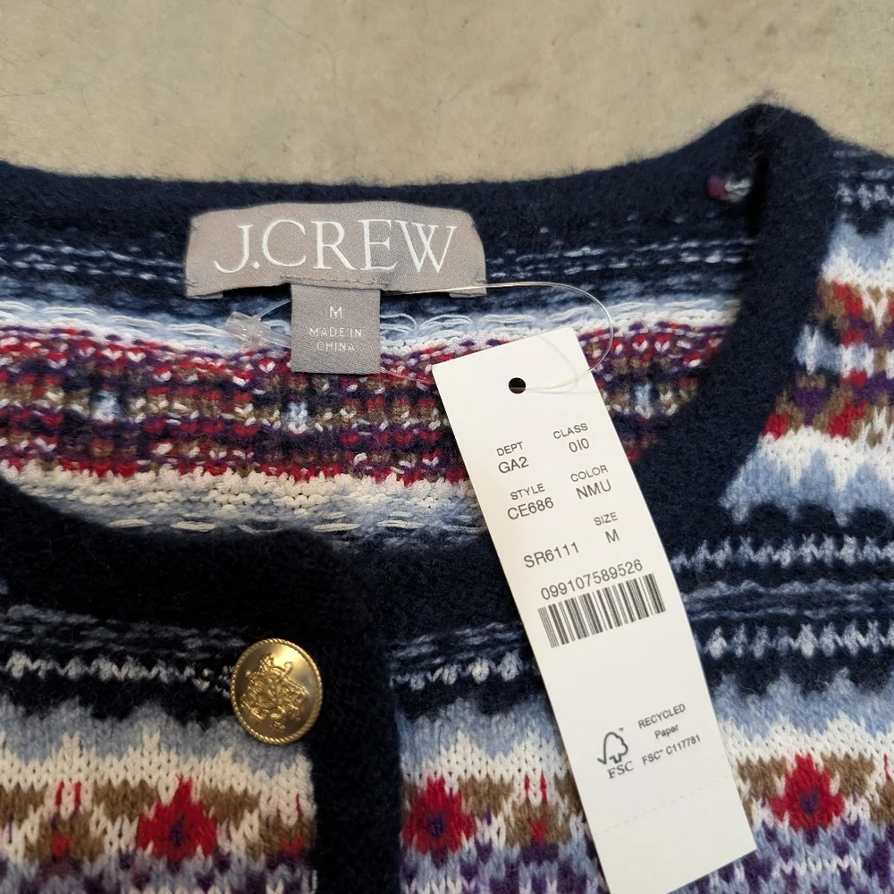 NWT J. Crew Fair Isle Sweater Women's M Cropped Wool Blend Striped